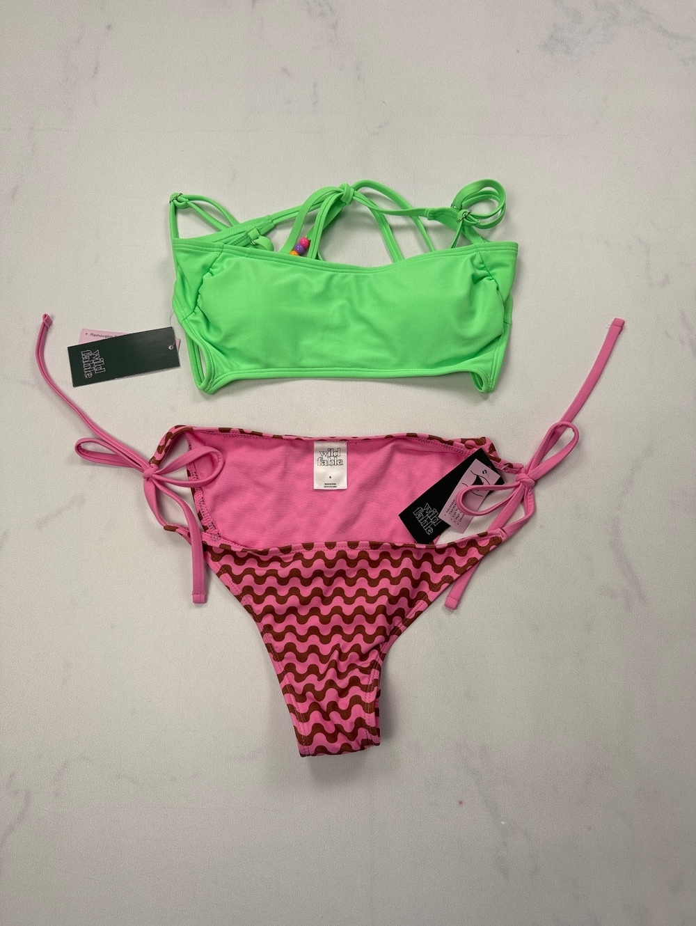 Wild Fable Printed Swimsuit Pink Neon Matching Set of 2 - Women S NWT